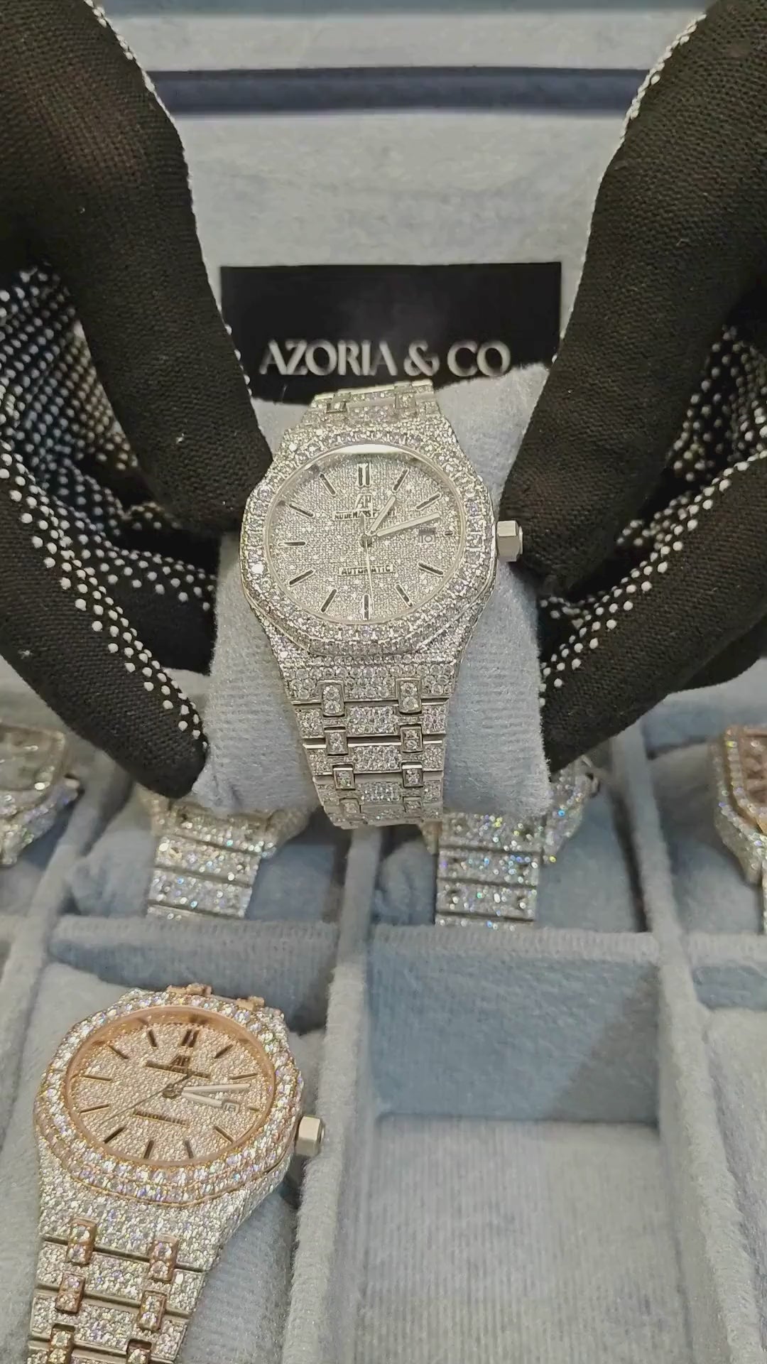 Azoria’s VVS Moissanite Iced-Out Automatic Watch – Silver Dial Bustdown