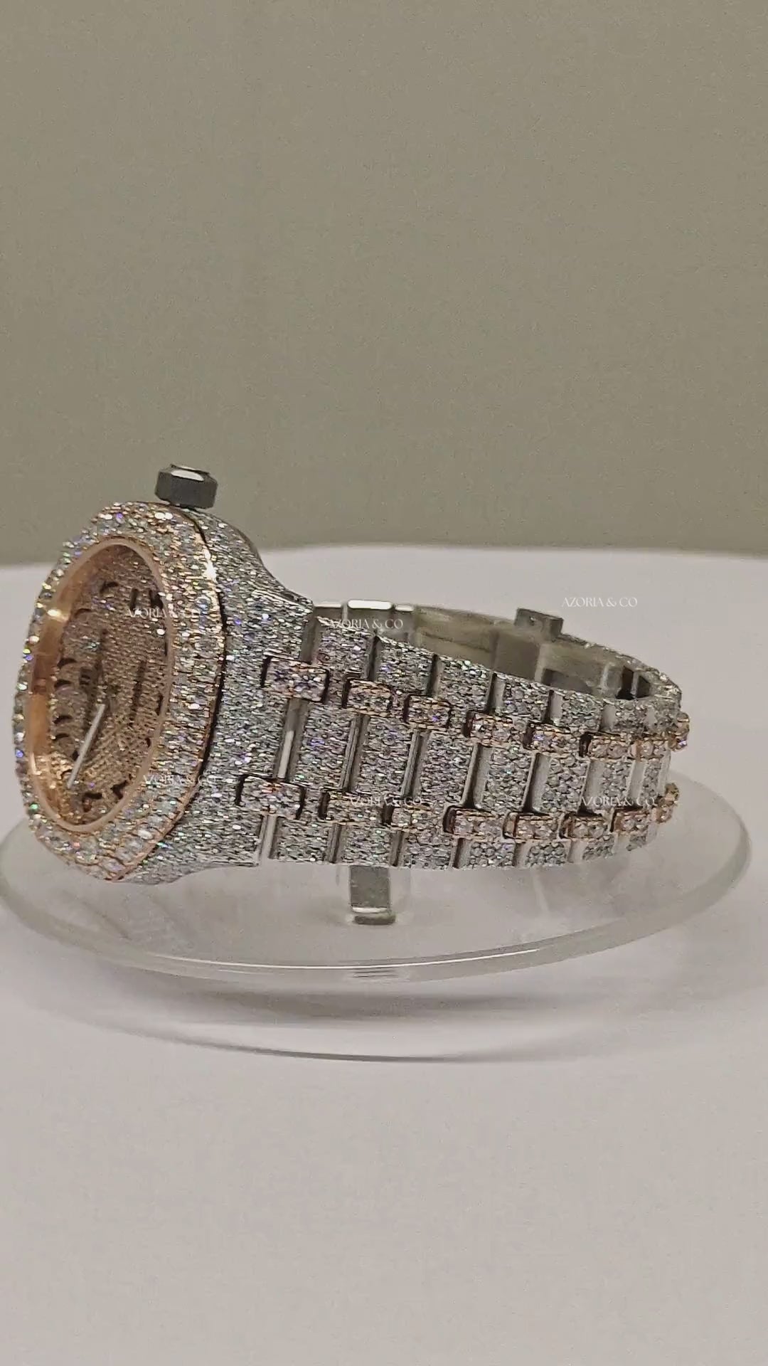 Luxury Fully Iced Arabic Dial Watch with Two-Tone Bracelet