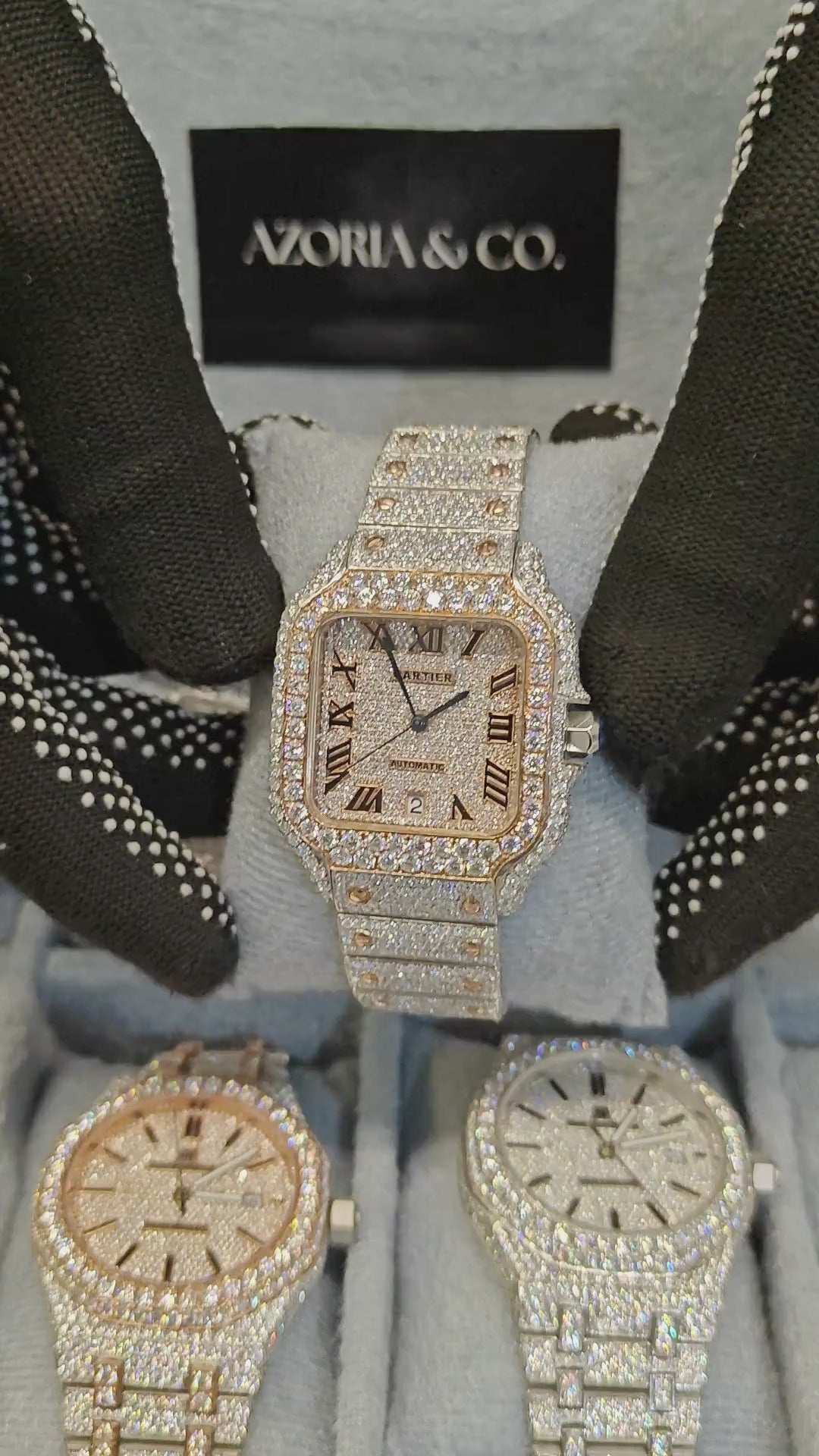 Azoria & Co Full Iced-Out Square Moissanite Diamond Watch – Two-Tone Roman Dial Luxury